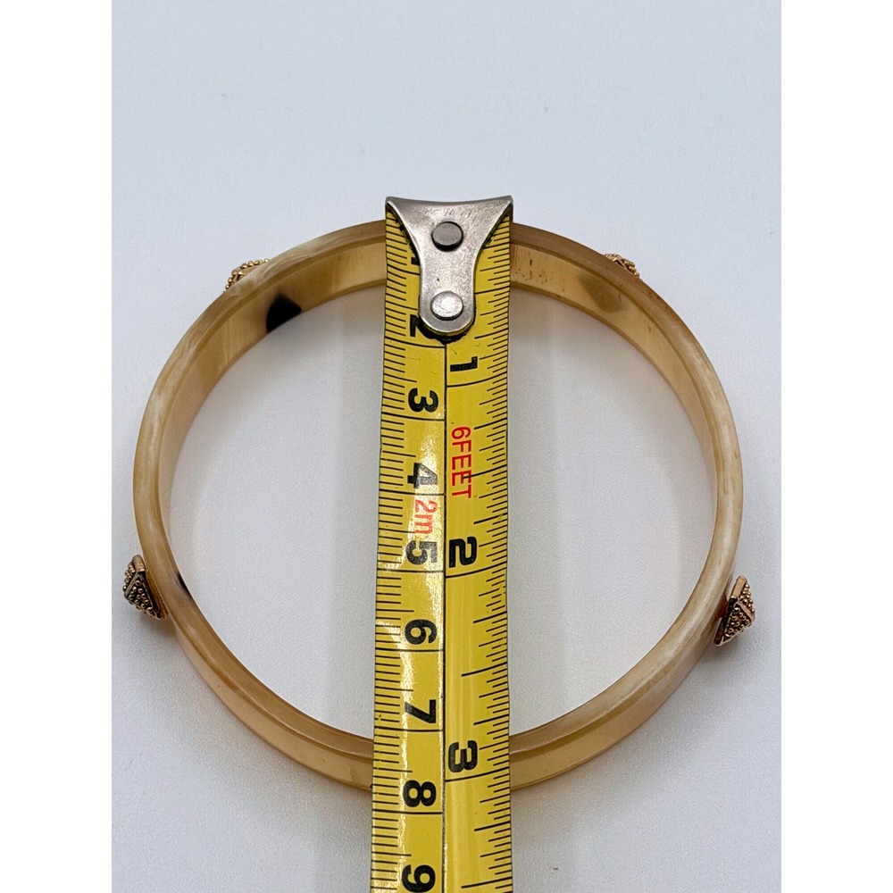 Honey Amber Resin Bangle Bracelet Gold Tone Pyramid Stud Boho Modernist Earthy - Picture 4 of 7